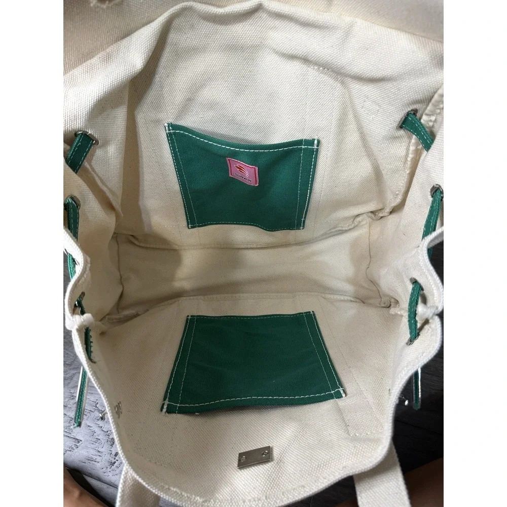 Sunwin Boatkin Style Women Large Cream Green Canvas Tote Bag NWOT Nautical